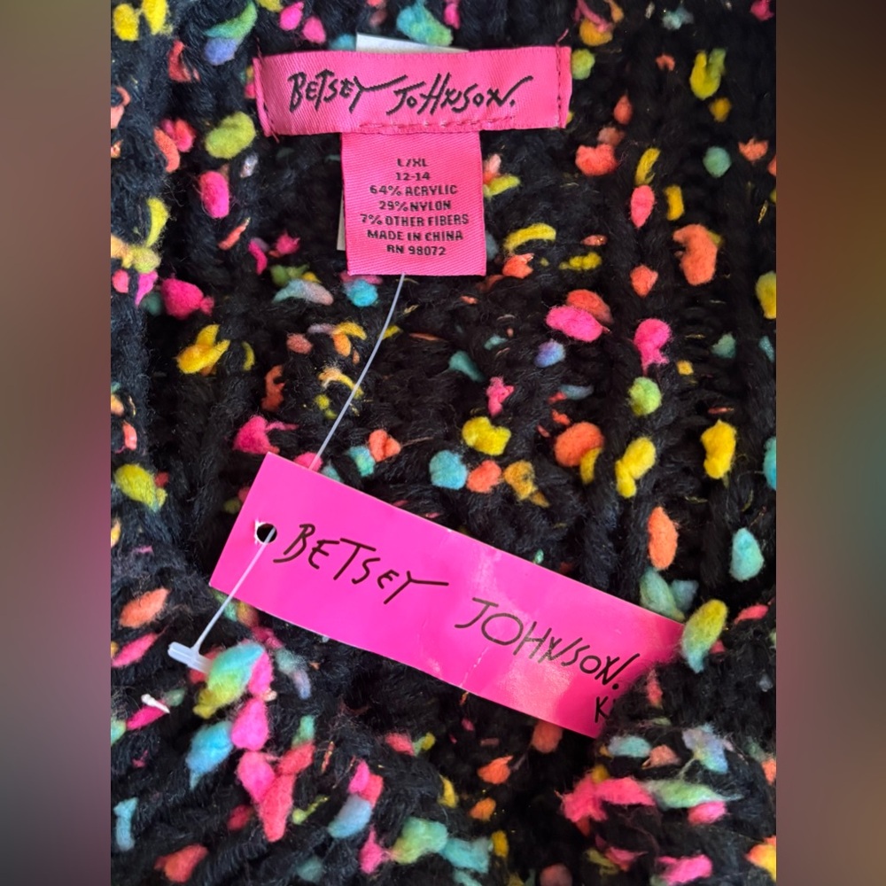 Betsey Johnson Black with Colorful Accents Poncho/ Size: L/XL / 12-14 - Picture 4 of 5